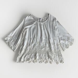 SONOMA Goods for Life Cream Embroidered Eyelet Boho Blouse XL #BohoChic #Eyelet